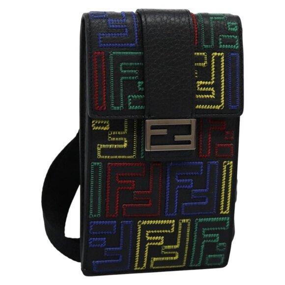 FENDI Zucca Canvas Smartphone Pochette Pouch Black Auth - Picture 1 of 16